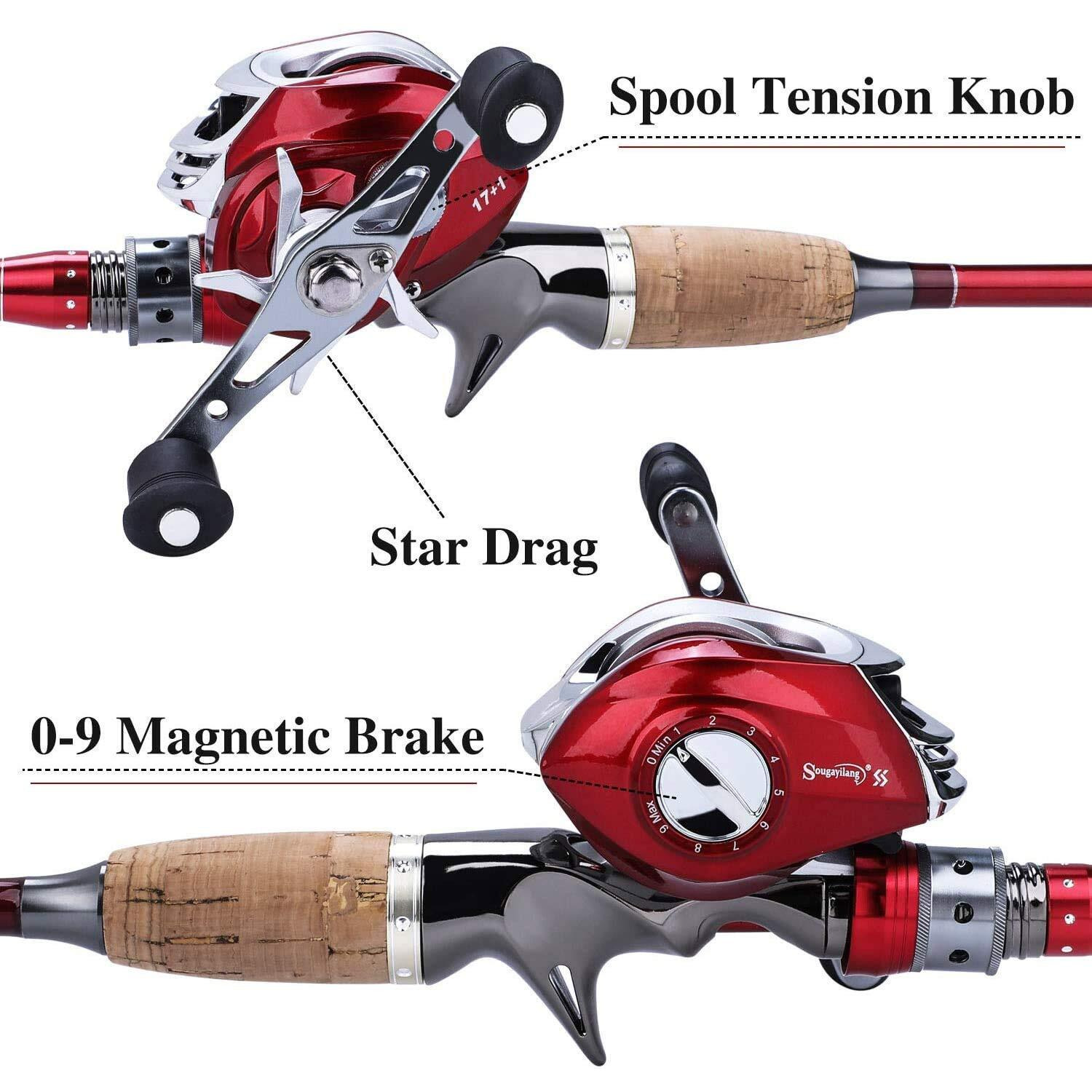 Sougayilang Fishing Baitcaster Combos, Lightweight Baitcasting Combo Fishing Rod and 11+1BB Fishing Reel Right Left Hand for Travel 4 Pieces Saltwater Freshwater-Right Handed 6.9FT