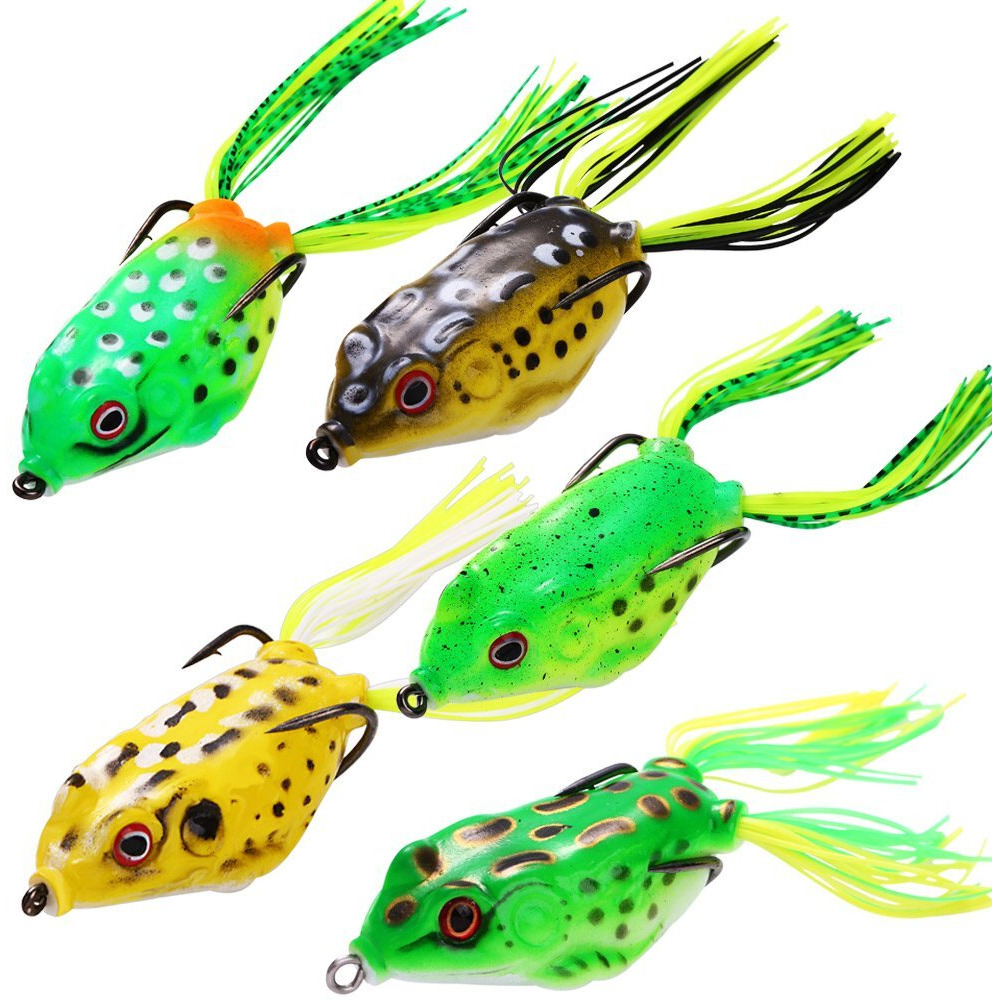 Sougayilang 5pcs Frog Lure Ray Frog Topwater Fishing Crankbait Lures Artificial Soft Bait
