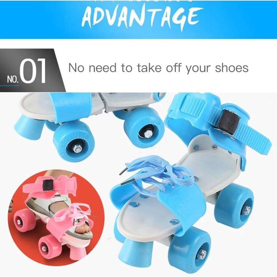 AUTHFORT Roller Skates for Girls Age Group 7-12 Years Adjustable Inline Skating Shoes with School Sport-Multi Colour (BLUE NEE PAD)