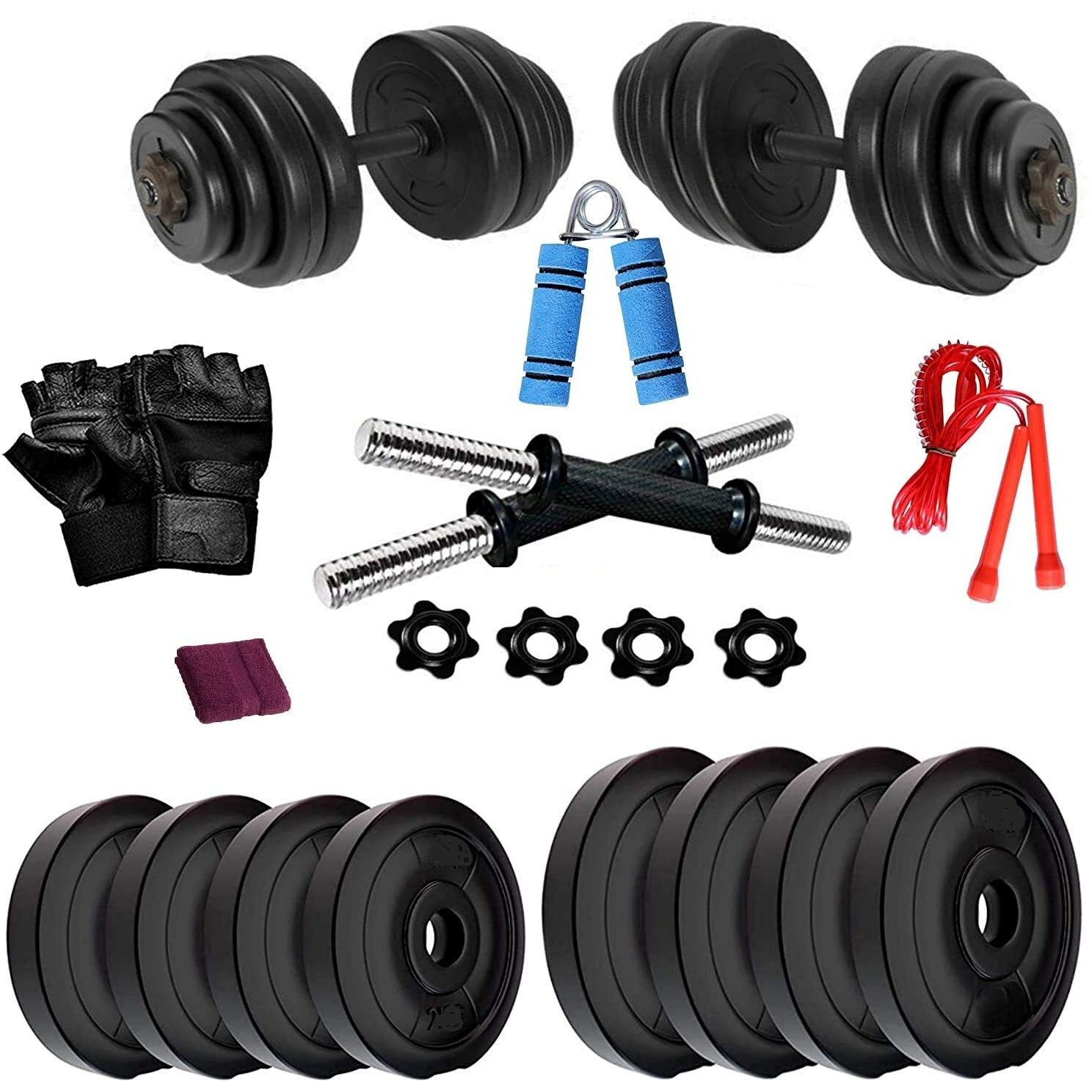 Bodyfit 15 Kg Weight Plates Dumbbell Exercise Set Gym Set Combo Offer (Black)