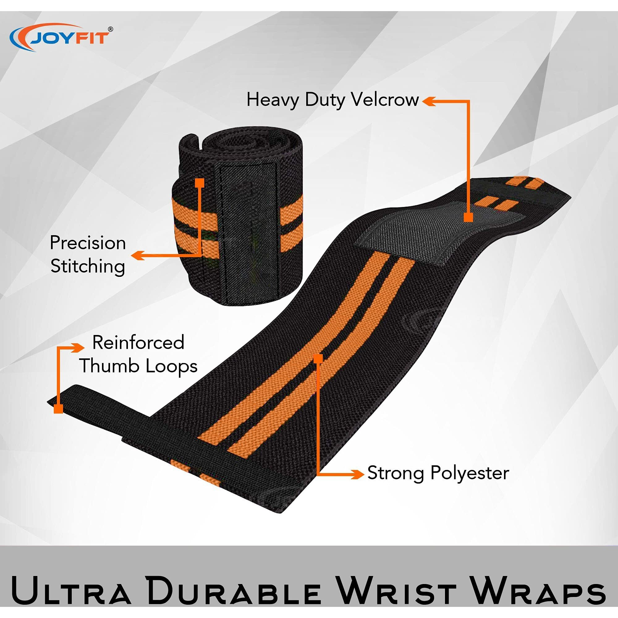 Joyfit Wrist Wraps- Wrist Support with Adjustable Straps and Thumb Loops for Home and Gym Workout, Weightlifting, Crossfit, Strength Training, Injury Protection for Men & Women [Pair]