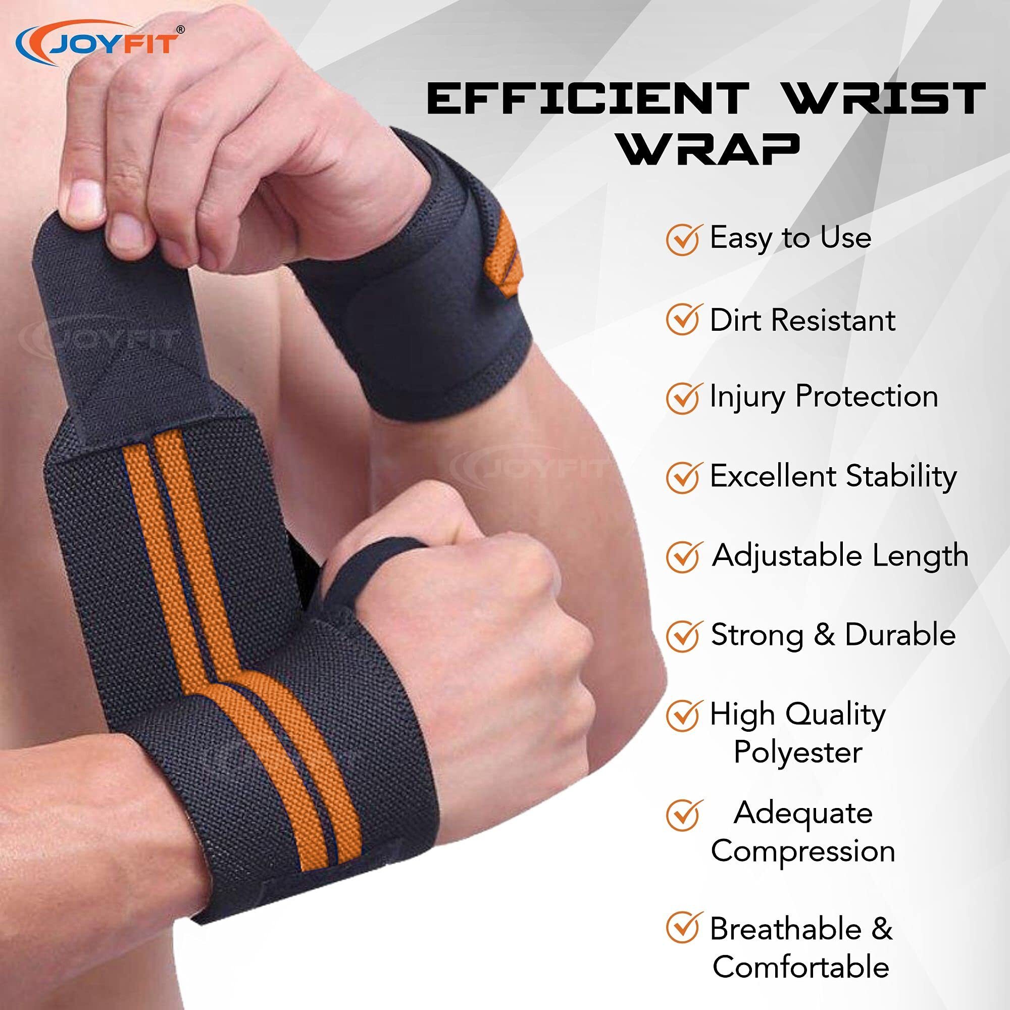 Joyfit Wrist Wraps- Wrist Support with Adjustable Straps and Thumb Loops for Home and Gym Workout, Weightlifting, Crossfit, Strength Training, Injury Protection for Men & Women [Pair]
