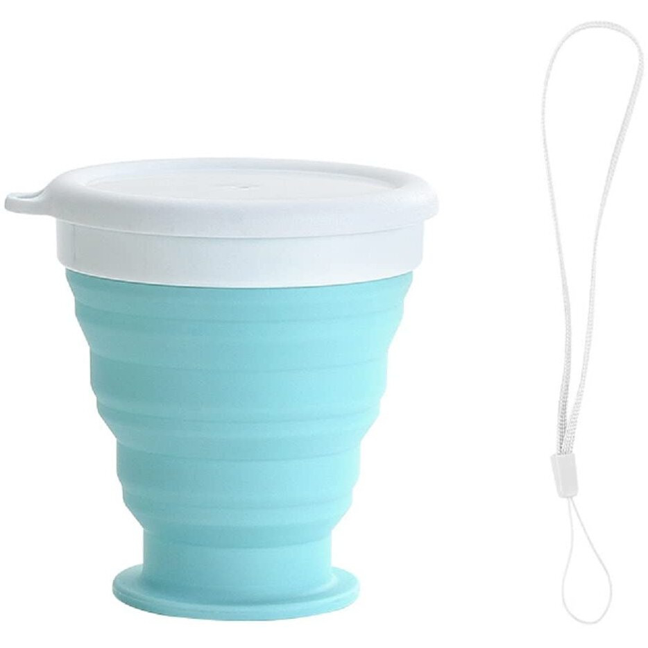 TASKHOUSE Collapsible Outdoor Travel Cup Silicone Folding Water Cups with Lids Reusable Drinking Glasses hot Cups Mug 200ml Pack of 1 (Blue)