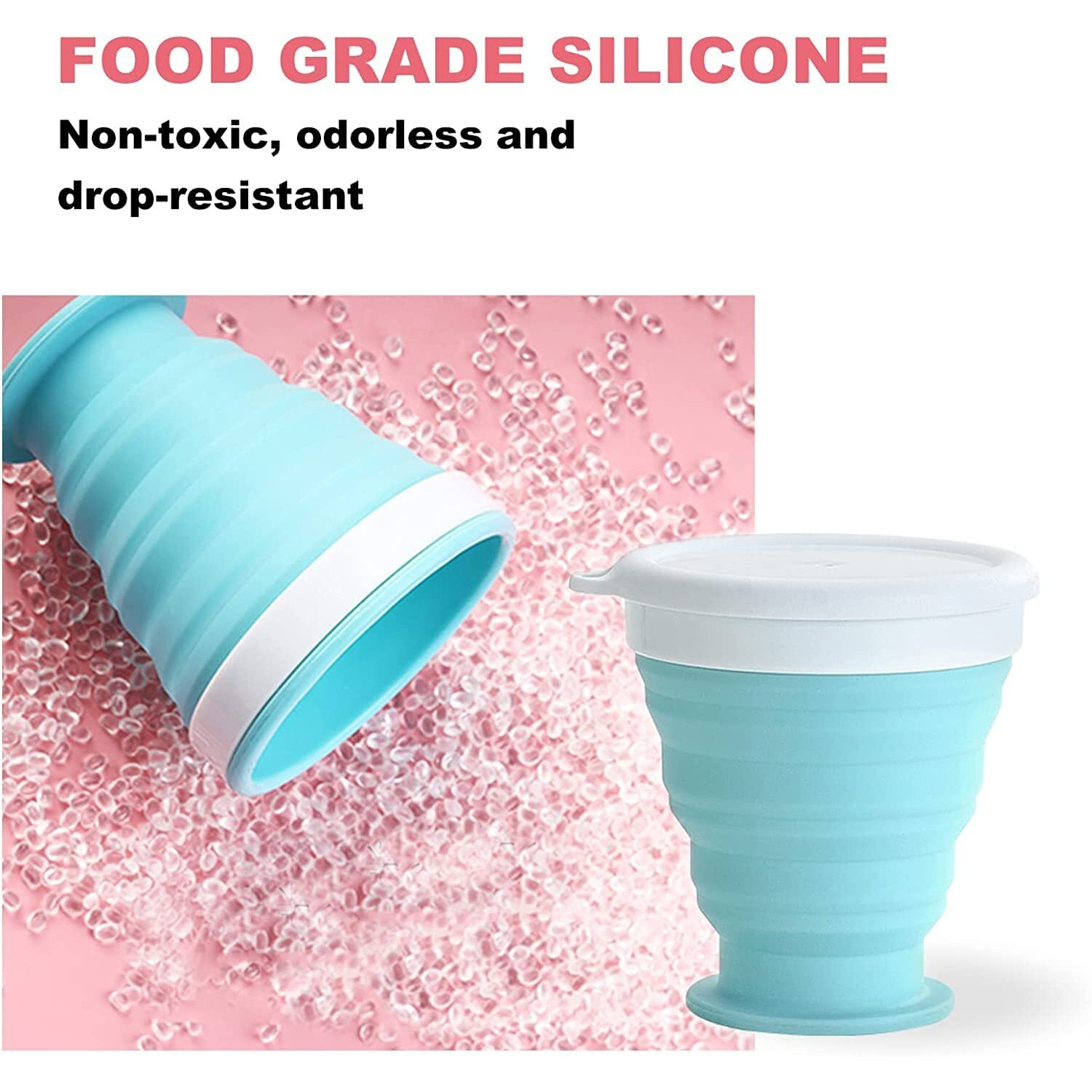 TASKHOUSE Collapsible Outdoor Travel Cup Silicone Folding Water Cups with Lids Reusable Drinking Glasses hot Cups Mug 200ml Pack of 1 (Blue)