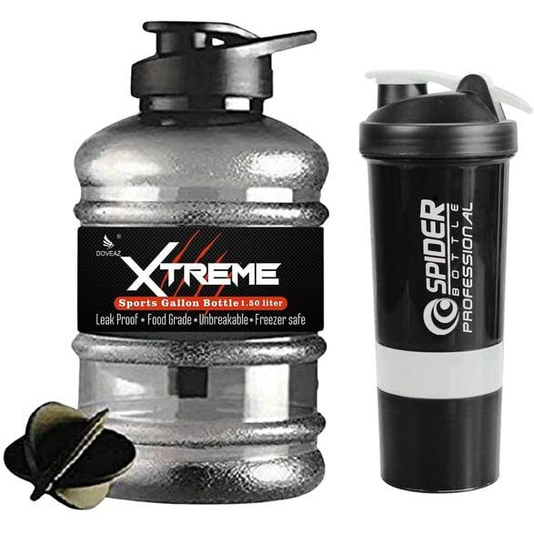 DOVEAZ Sports Water Bottle and gym shaker for Gym, Protein Shaker Bottle, Gallon Water Bottle (1.5 LTR) pack of -2(modal-2)