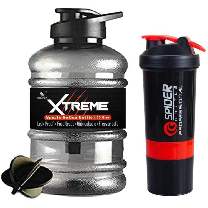 DOVEAZ Sports Water Bottle and Gym Shaker for Gym, Protein Shaker Bottle, Gallon Water Bottle (1.5 LTR) Pack of -2(Modal-1)
