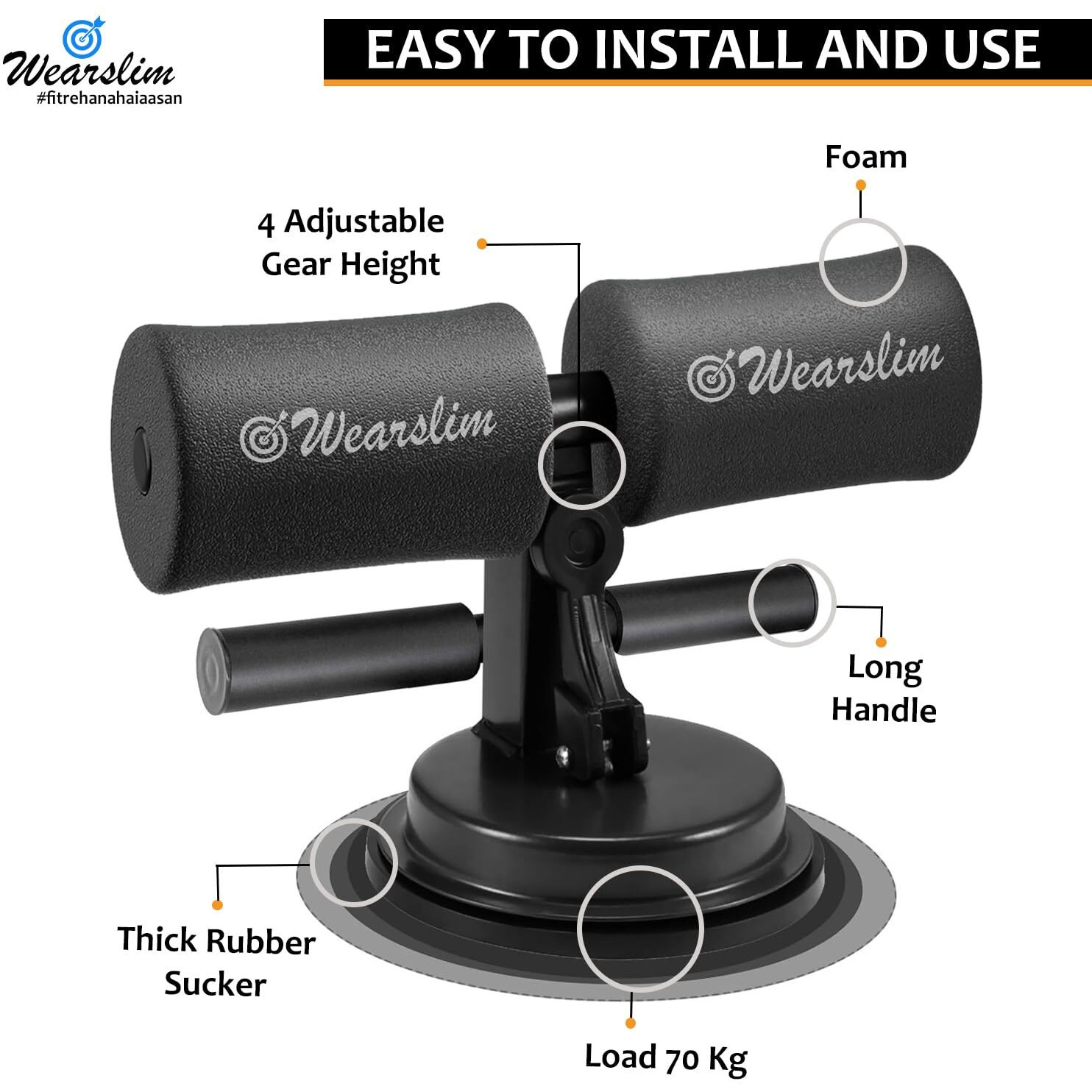 Wearslim Professional Sit-Up Bar with Adjustable Self-Suction Training Fitness Sit Up Bar- Assorted Color