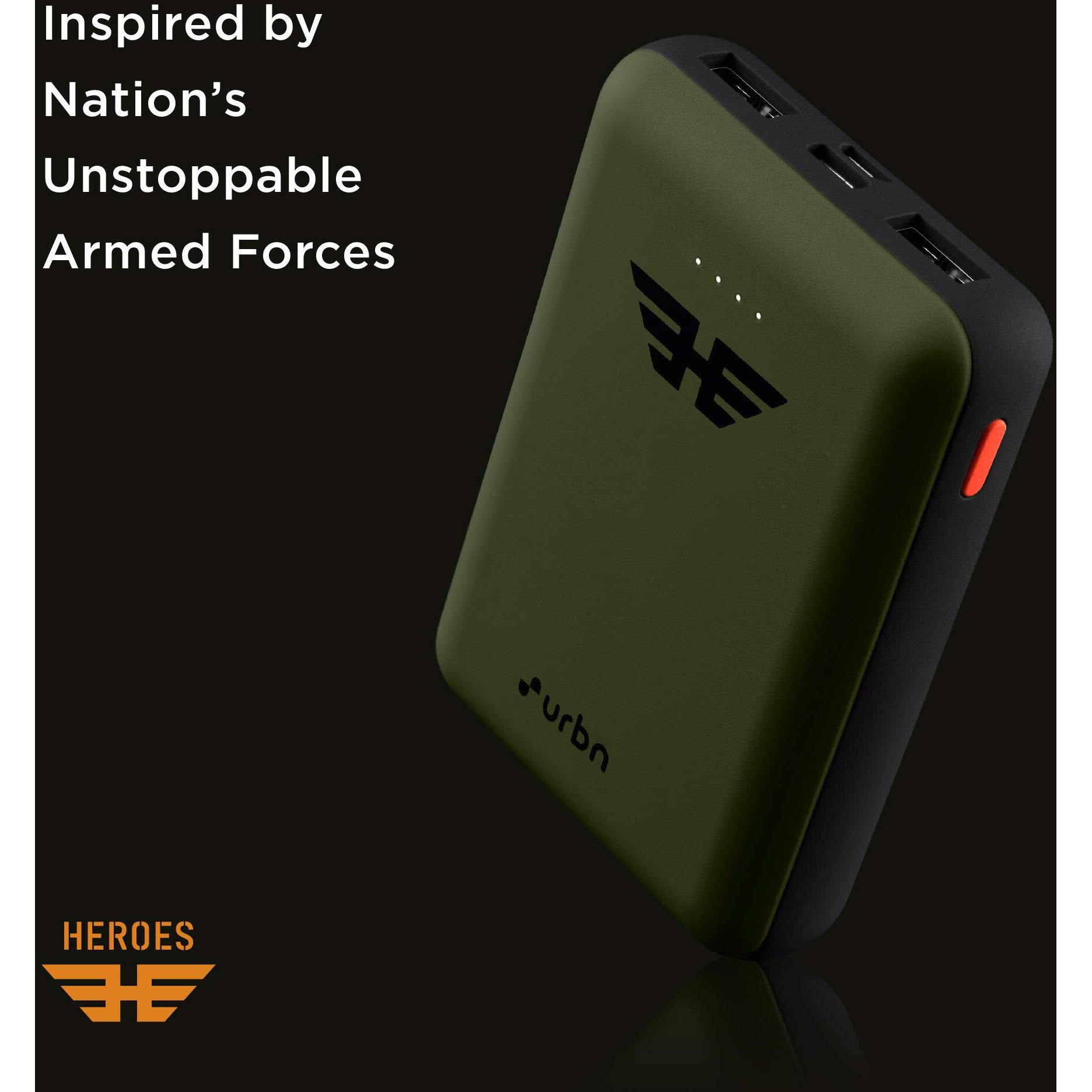 URBN 10000 mAh Li-Polymer Ultra Compact Power Bank | 12W Fast Charge | Dual USB Output | Type C | Micro Input | Pocket Size (Camo)