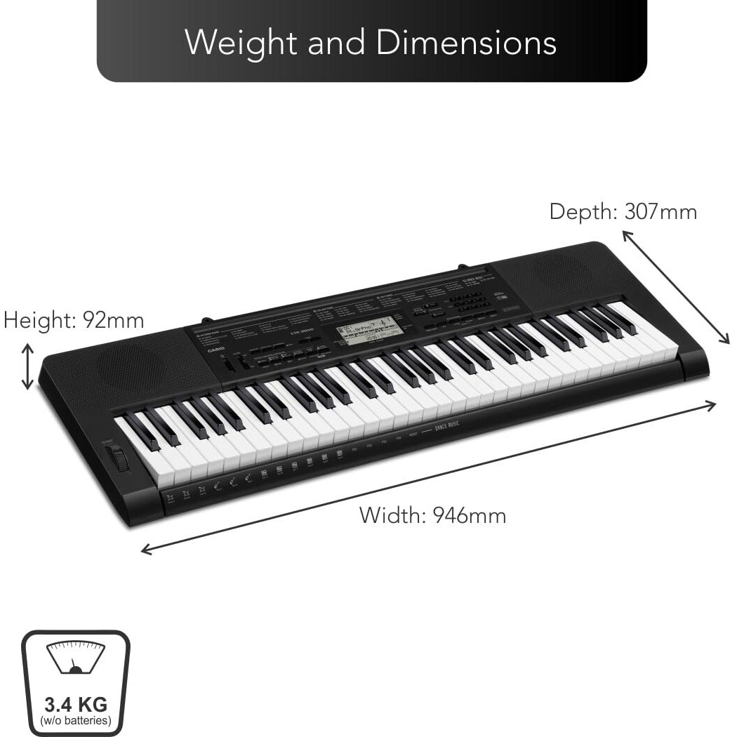 Casio CTK-3500 61-Key Portable Keyboard, Black