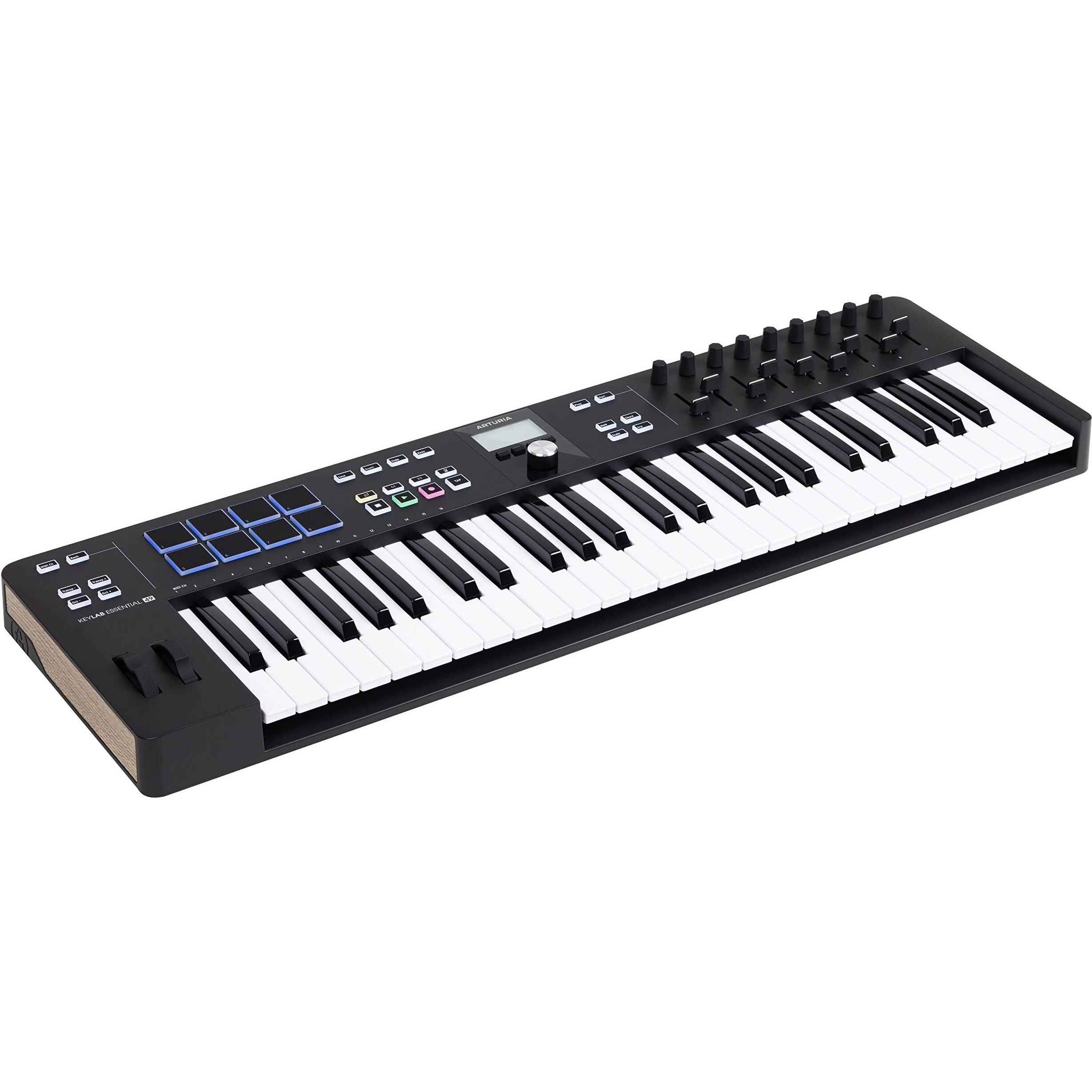 Arturia KeyLab Essential 49 mk3 MIDI Controller with 49 Velocity-Sensitive keys, 9 Encoders, 9 Sliders, 8 RGB Pads - USB-C, Midi Out, LCD Screen, Bundled Software and DAW Integration - Black