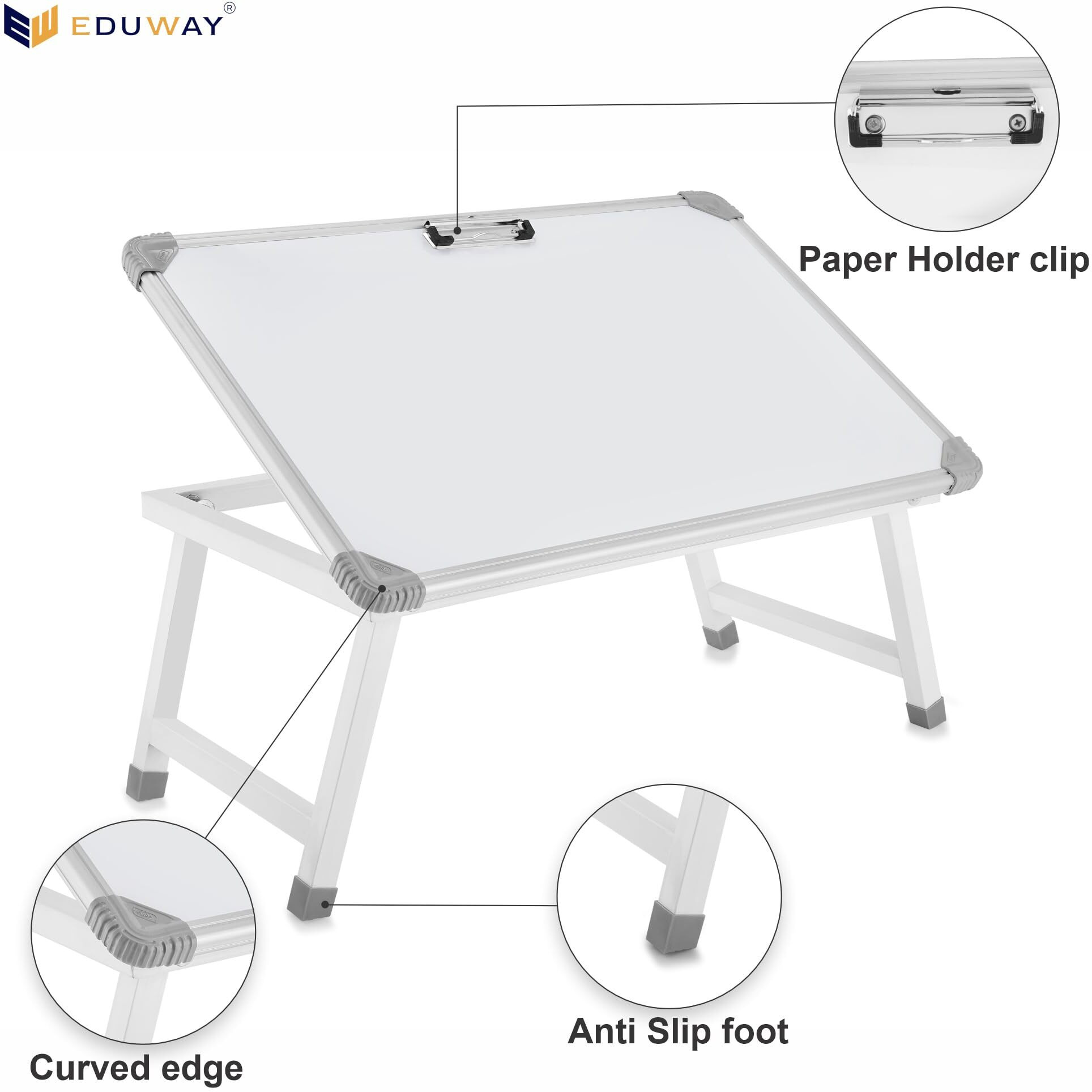 Eduway Melamine Multipurpose Portable Whiteboard Study Laptop Table | Portable Desk & Lap Bed Table with Height Adjustable for Kids, Home, Office Presentation,Etc, with 1 Marker 1 Duster