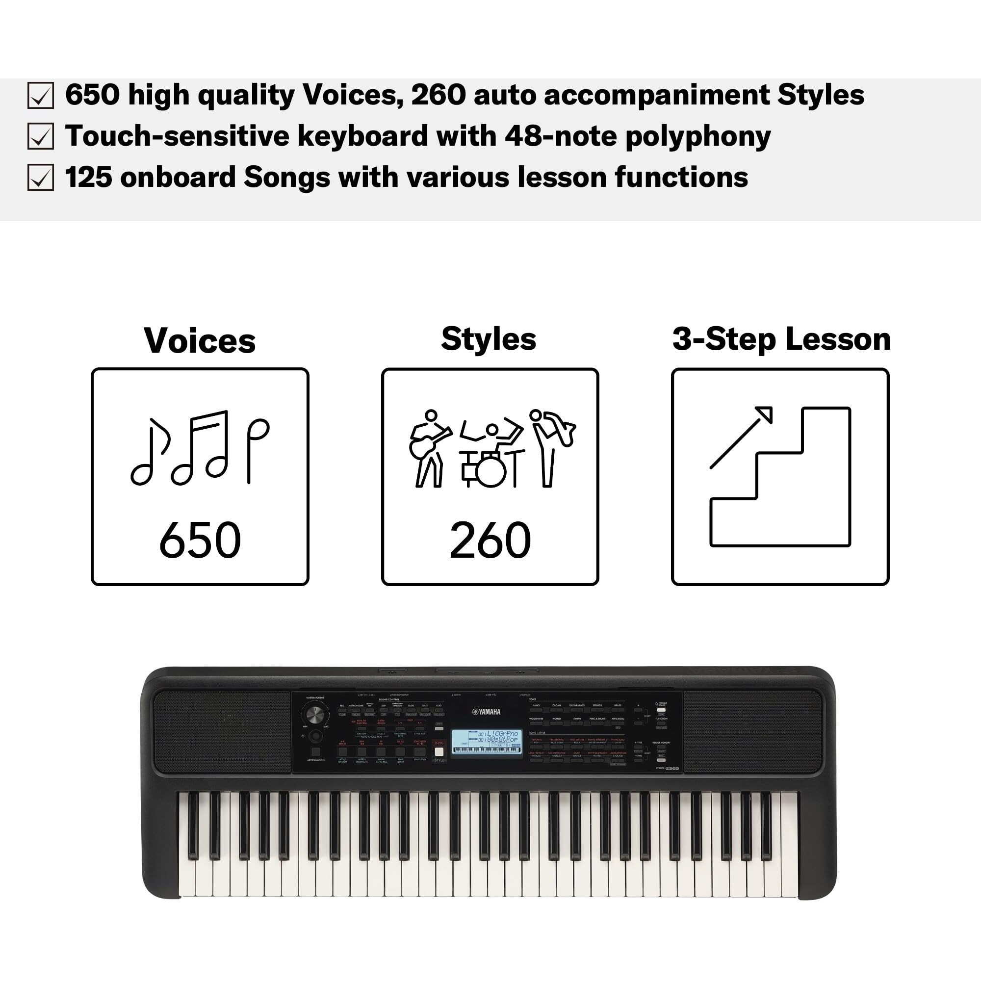 Yamaha PSR-E383 Portable Keyboard 61 Keys (Adaptor Included)