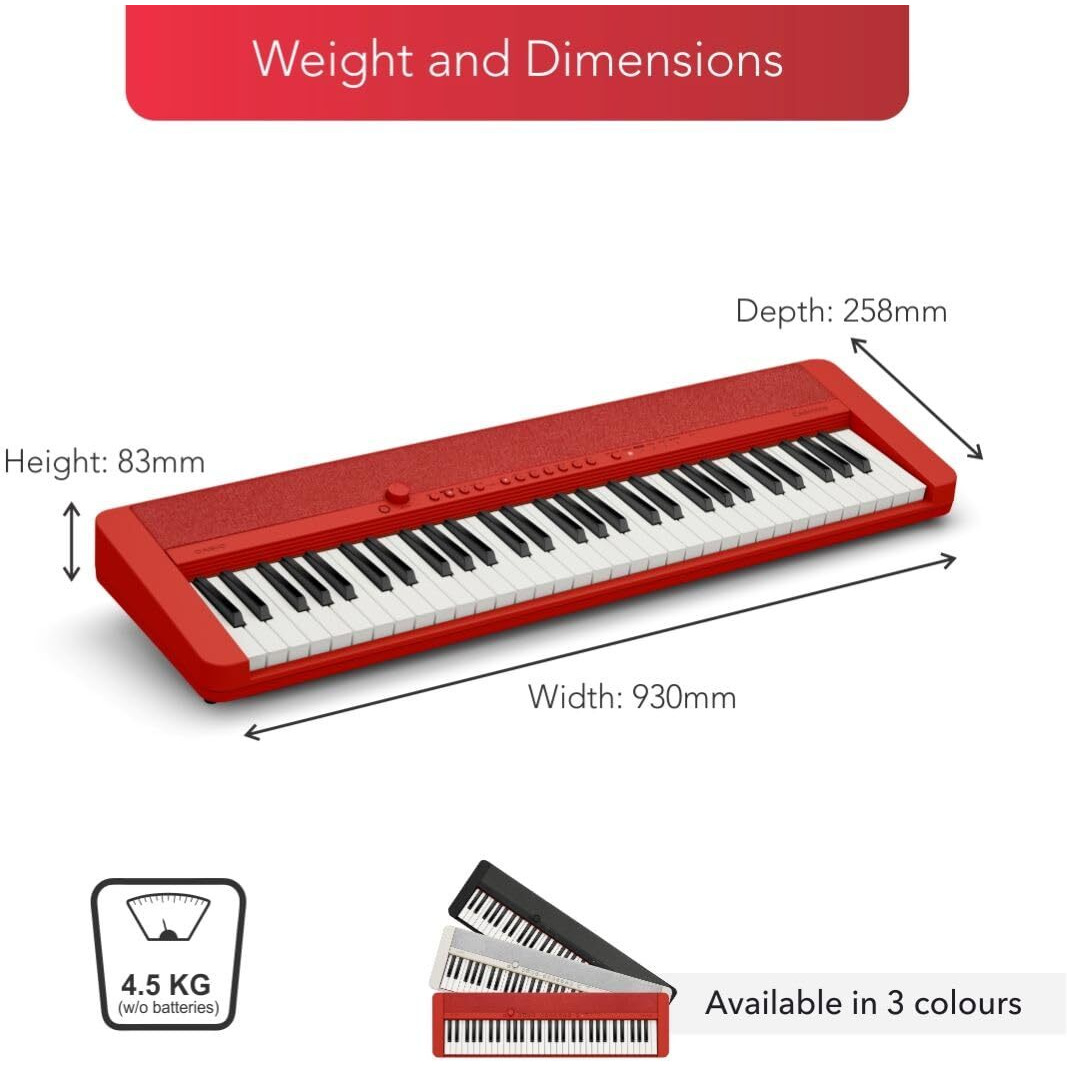Casio Casiotone CT-S1 61-key Touch Sensitive Portable Keyboard - RED