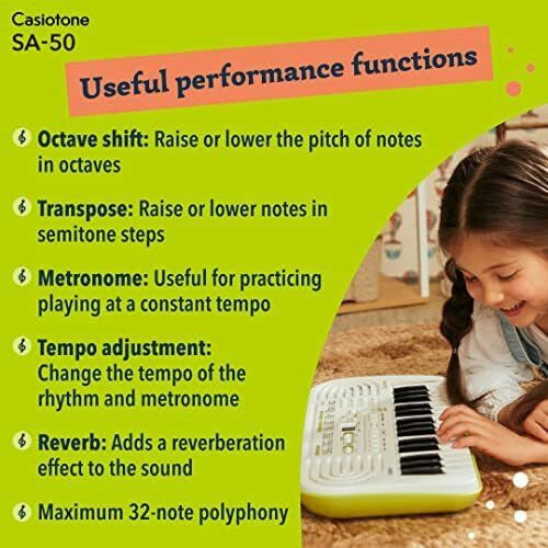 Casiotone Mini Keyboard SA-50 with Piano tones, White