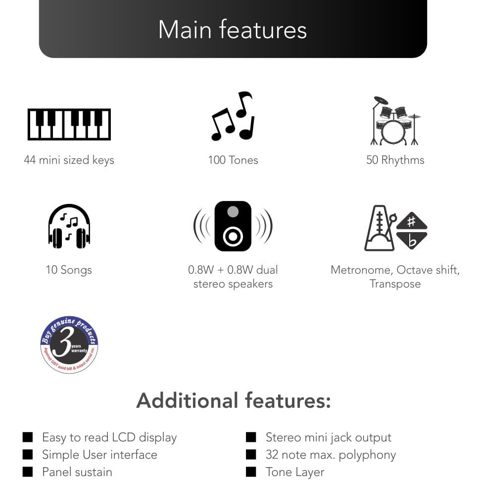 Casiotone Mini Keyboard SA-80 with Piano tones, White (44 Keys)