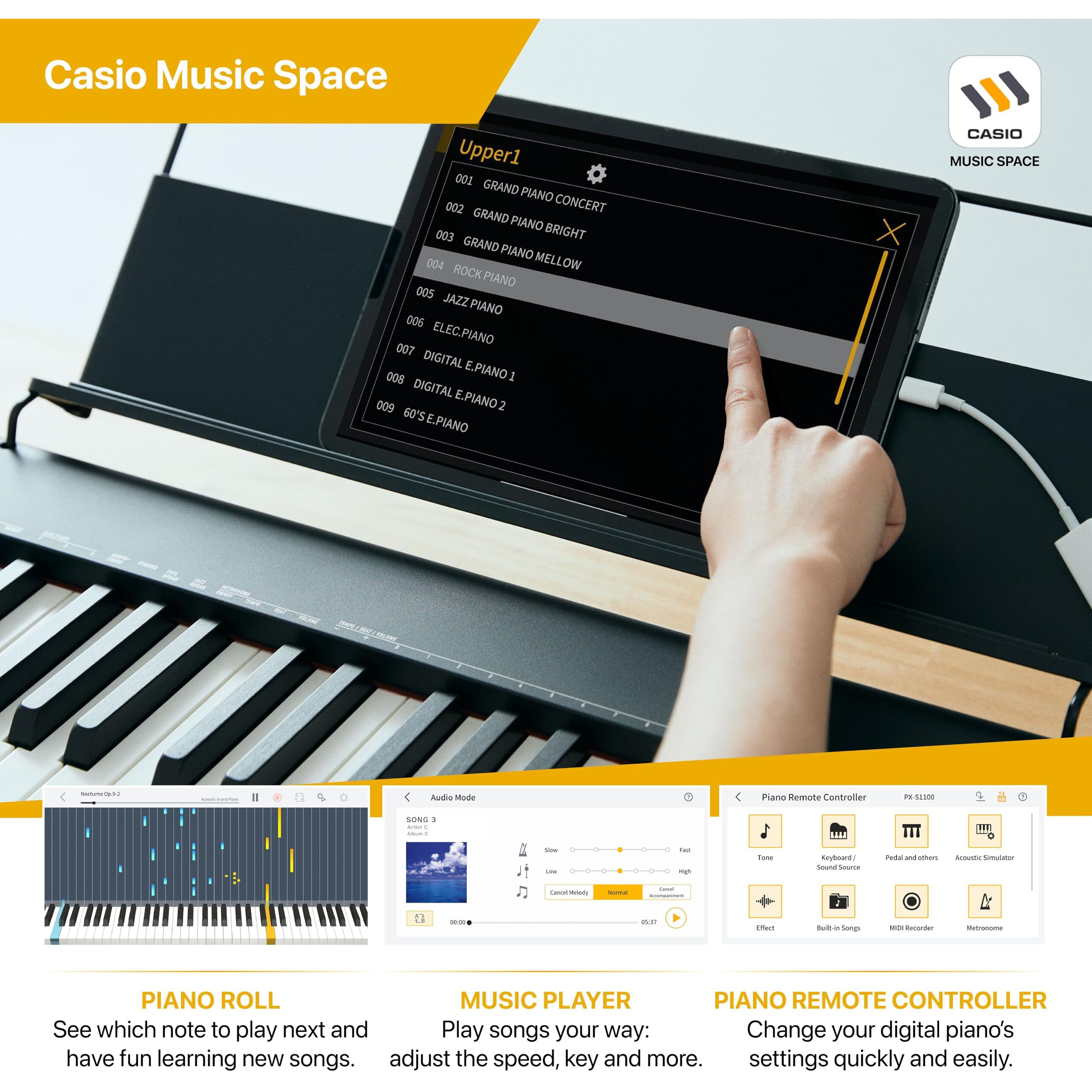 Casio CDP-S110BK Contemporary & Portable Digital Piano (88 weighted Keys), USB Midi support - Black
