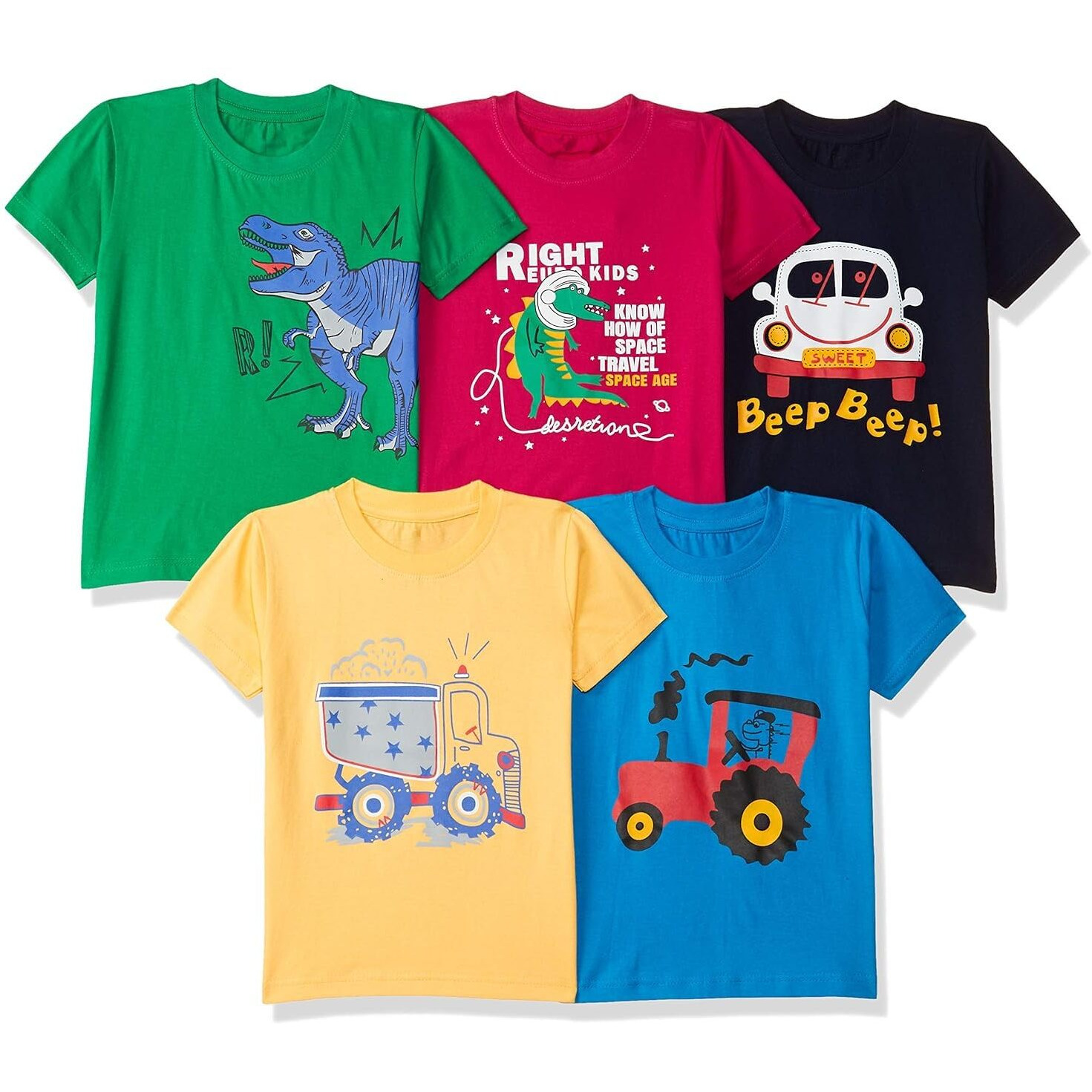 T2F Boy's Solid Regular Fit T-Shirt (10_Multicolor 1 9-10 Years)