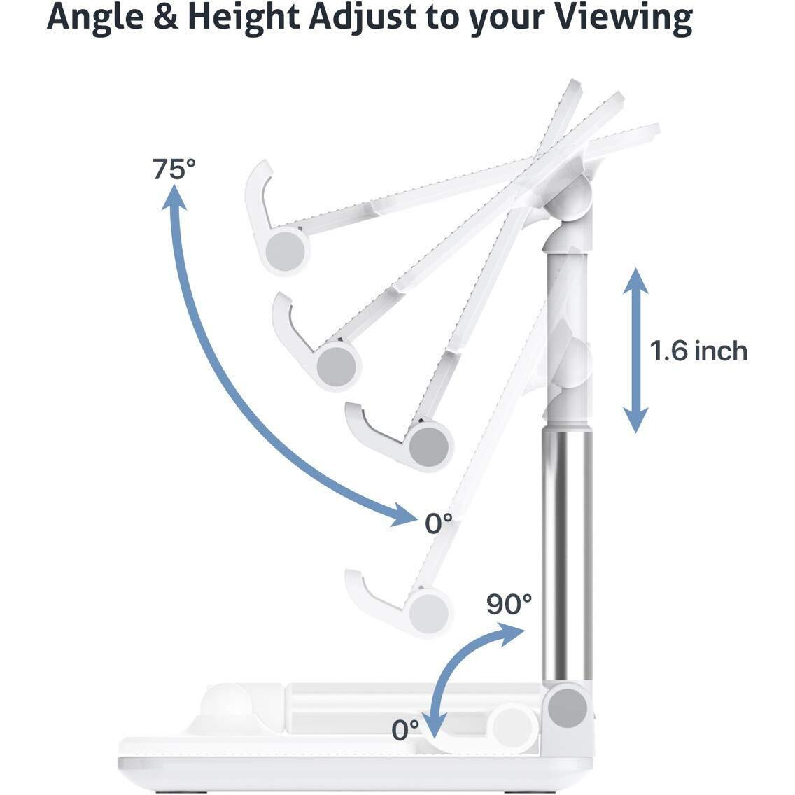 Dyazo Telescopic Multi Angle Adjustable and Foldable Mobile Phone Tabletop Stand, Anti Slip and Scratch Resistant, Compatible for Samsung Galaxy, MI, Vivo, iPhone, Oppo and All Mobile Phones- White