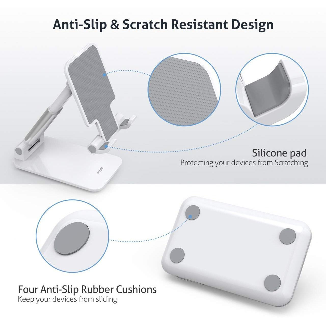 Dyazo Telescopic Multi Angle Adjustable and Foldable Mobile Phone Tabletop Stand, Anti Slip and Scratch Resistant, Compatible for Samsung Galaxy, MI, Vivo, iPhone, Oppo and All Mobile Phones- White