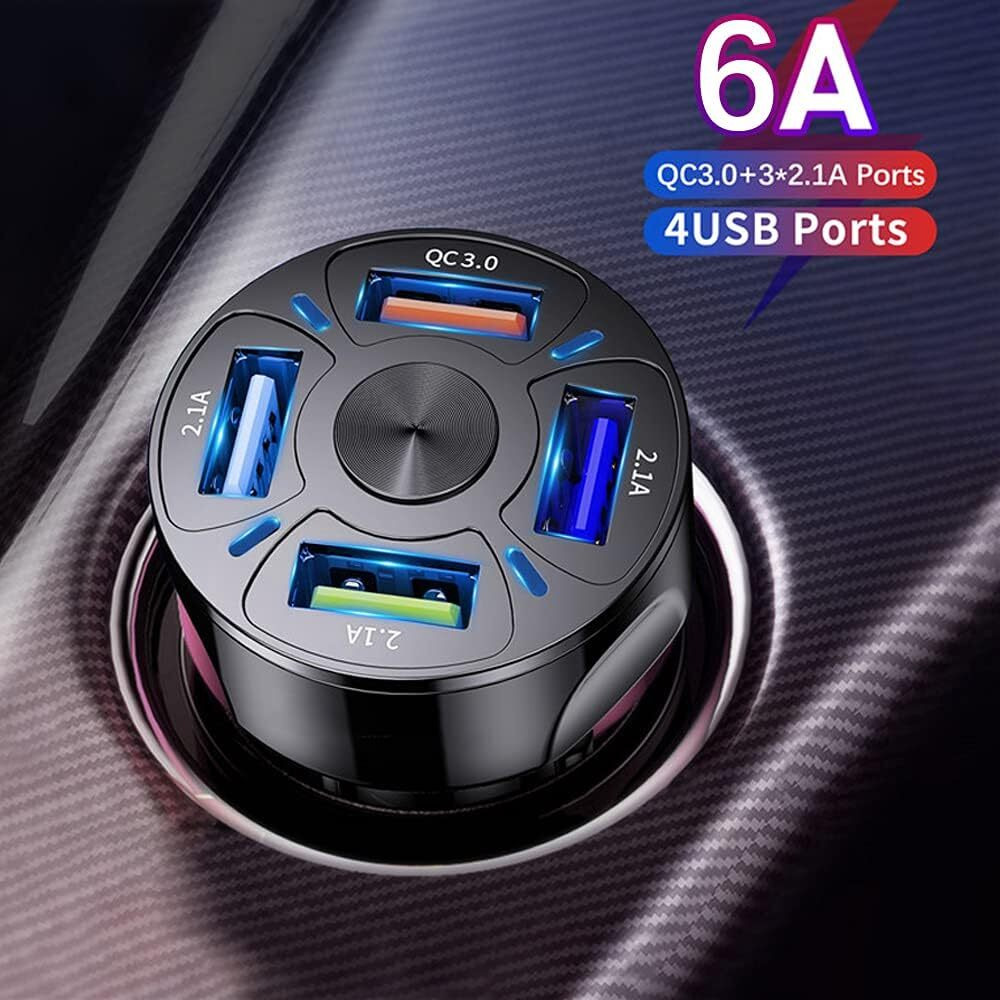 Dyazo Multi 4 USB Ports Fast Car Charger (2.1 Amp | QC 3.0) Compatible for Qualcomm 3.0, iPhone Xr,Xs,6,8,7 Plus Max, Samsung Galaxy S10 S21, Note 9,Oppo, Mi,Vivo & All Mobile Phones