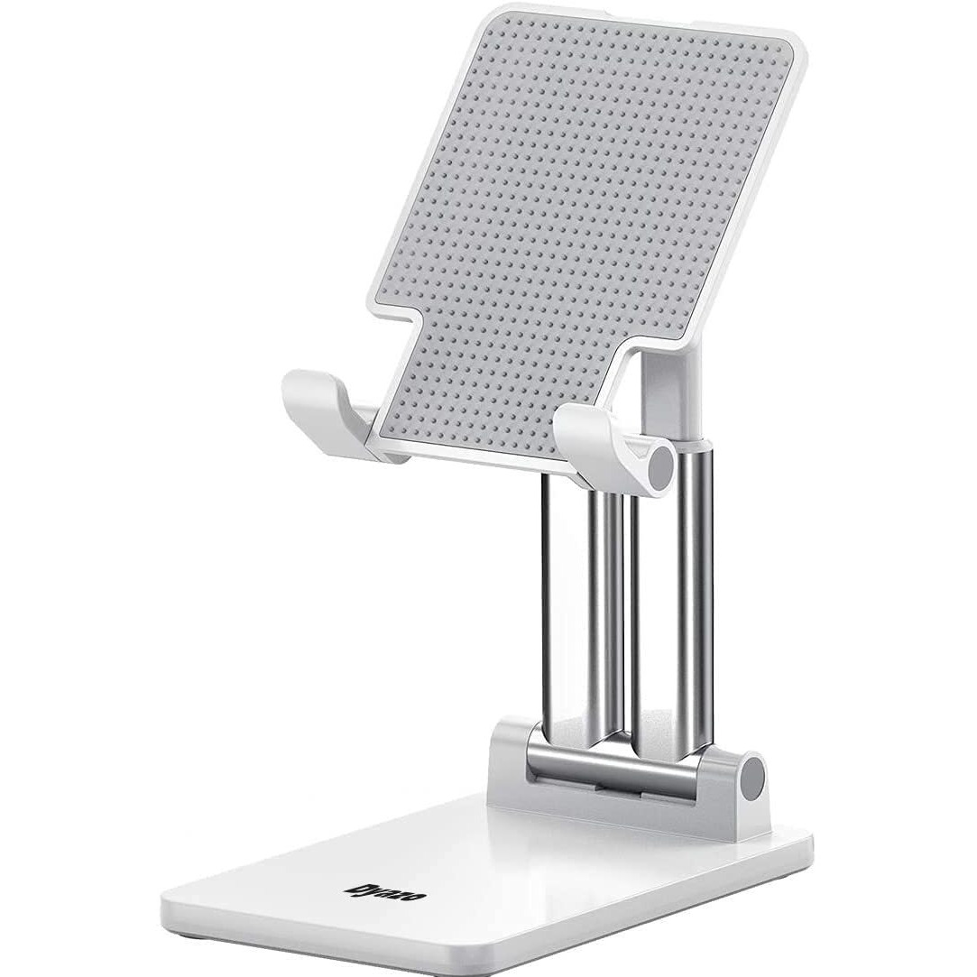 Dyazo Desktop Height Adjustable Foldable Mobile Phone Stand, Stable, Durable Compatible with All Devices Measuring from 4 to 10 Inches - White