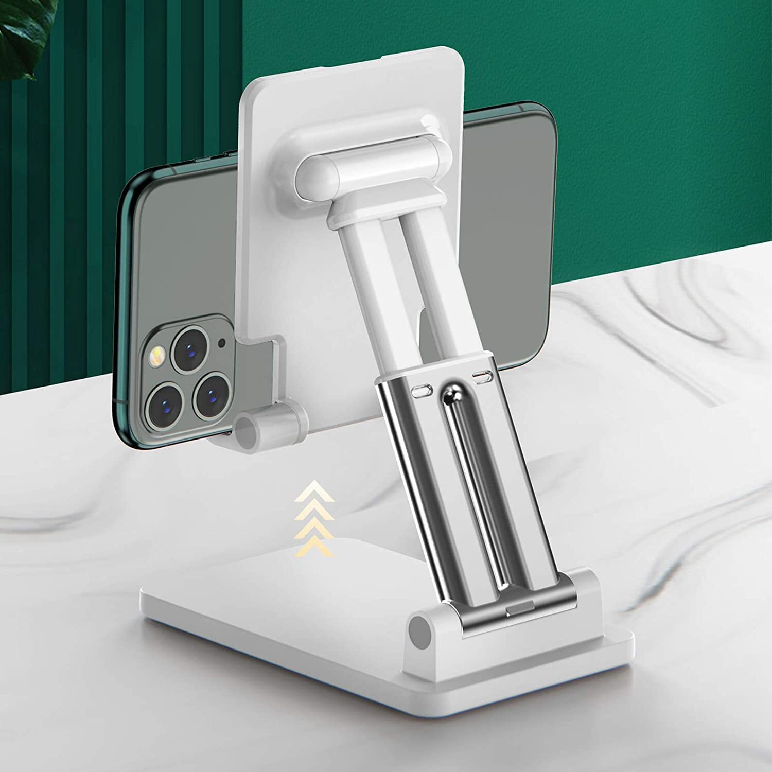 Dyazo Desktop Height Adjustable Foldable Mobile Phone Stand, Stable, Durable Compatible with All Devices Measuring from 4 to 10 Inches - White