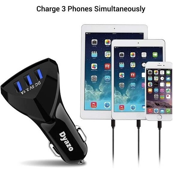 Dyazo 12 W 3 Port USB Car Charger Adapter with Smart ic Compatible for Oppo, Vivo, Redmi,iPhone, Samsung and All Other Smart Mobile Phones