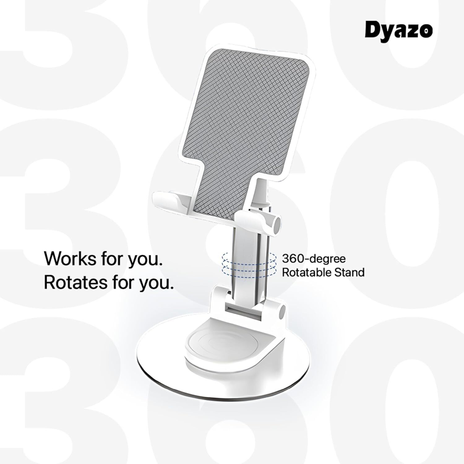 Dyazo Desktop Mobile Stand/Cell Phone Mount with 360 Heavy Rotational Base Height Adjustment Foldable Multiple Adjustment Angles, for Tablets & Phone 4 inch to 10 inch (White)
