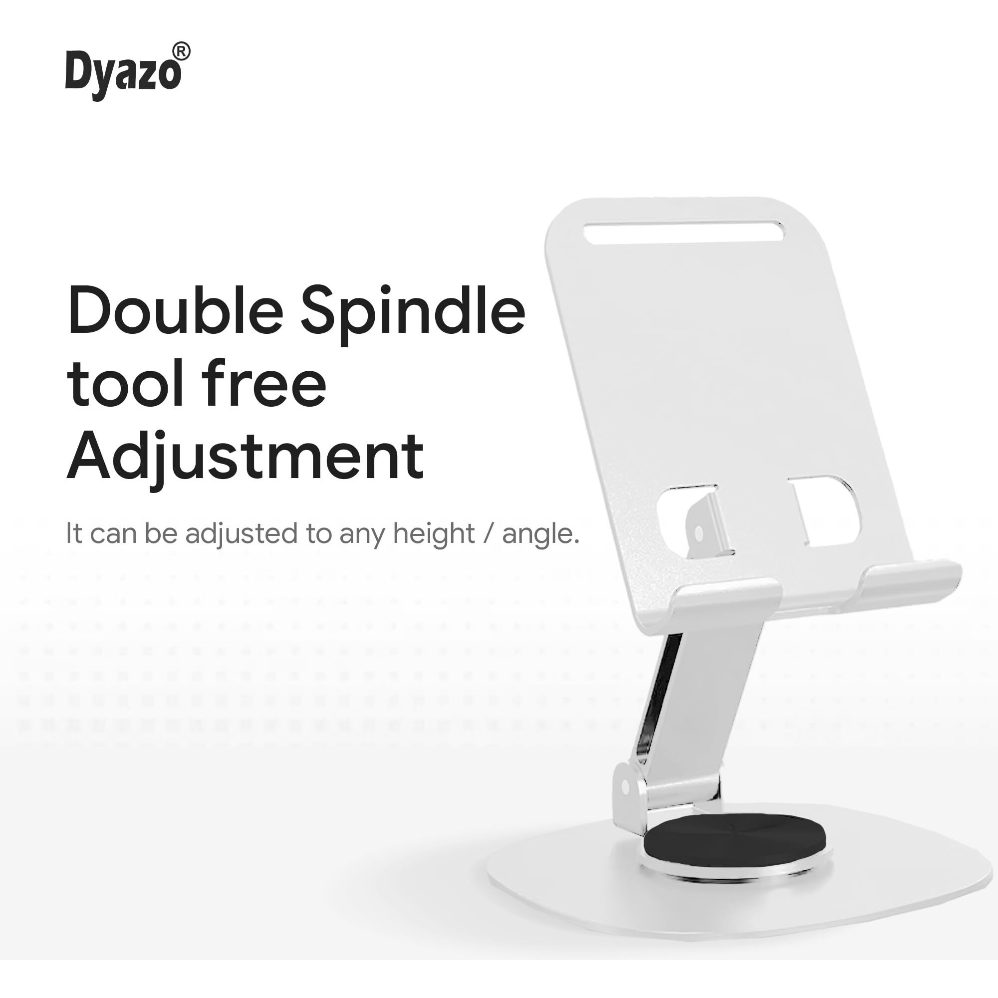 Dyazo Metal Foldable Mobile Stand |Mobile Holder with 360 Rotating Base| Adjustable Angle & Height Levels|Robust Structure|Compatible for All Smart Phone Upto 9 inches -(Grey)