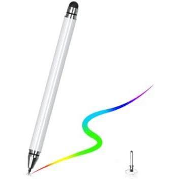 Elfora 2 in 1 Universal Stylus Pen for iOS, Android & Windows | High Precision Capacitive Pen with Replaceable Nib | Lightweight Aluminum Body | Fine Point Disc Tip Touch Screen(White)