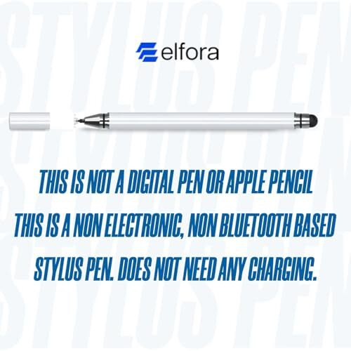 Elfora 2 in 1 Universal Stylus Pen for iOS, Android & Windows | High Precision Capacitive Pen with Replaceable Nib | Lightweight Aluminum Body | Fine Point Disc Tip Touch Screen(White)
