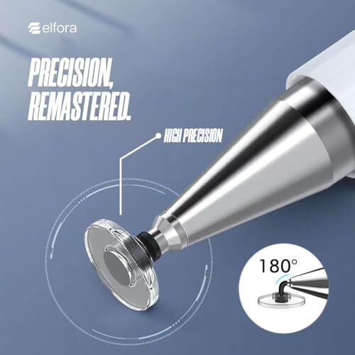 Elfora 2 in 1 Universal Stylus Pen for iOS, Android & Windows | High Precision Capacitive Pen with Replaceable Nib | Lightweight Aluminum Body | Fine Point Disc Tip Touch Screen(White)