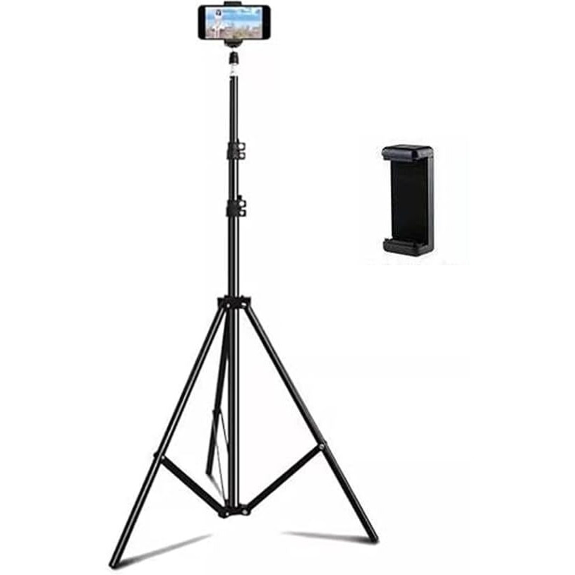 Elfora 7 feet Lightweight Tripod Stand with Adjustable Mobile Phone | Portable, Compact and Sturdy for Stable Photos and Videos | Compatible for All Mobile and Camera (Black)
