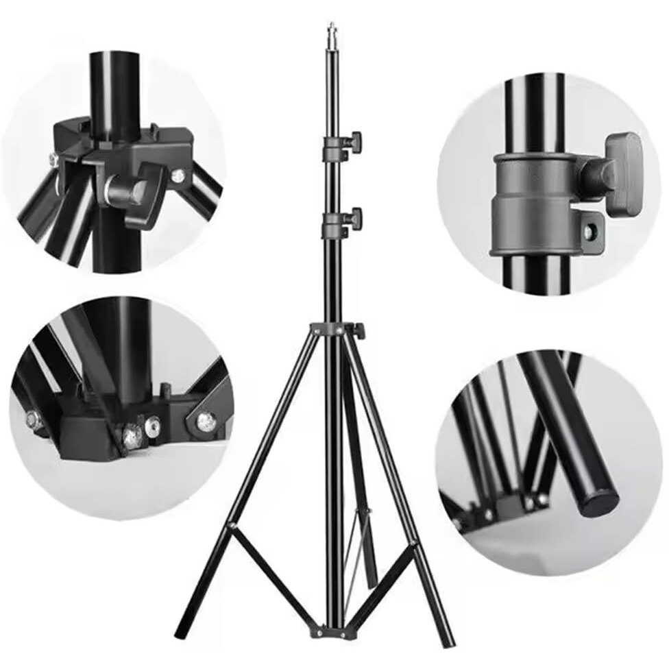 Elfora 7 feet Lightweight Tripod Stand with Adjustable Mobile Phone | Portable, Compact and Sturdy for Stable Photos and Videos | Compatible for All Mobile and Camera (Black)