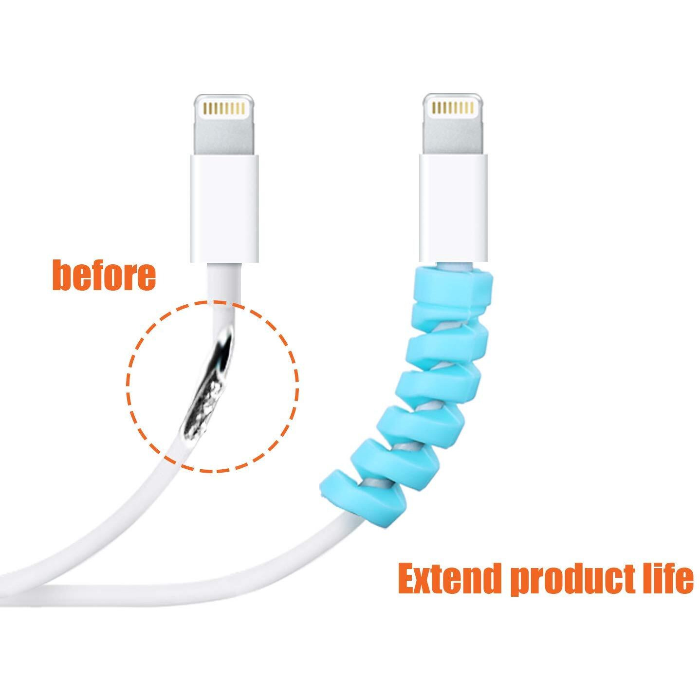 HUMBLE Spiral Charger Cable Protector Data Cable Saver Charging Cord Protective Cable Cover Set of 2 (8 Pieces)
