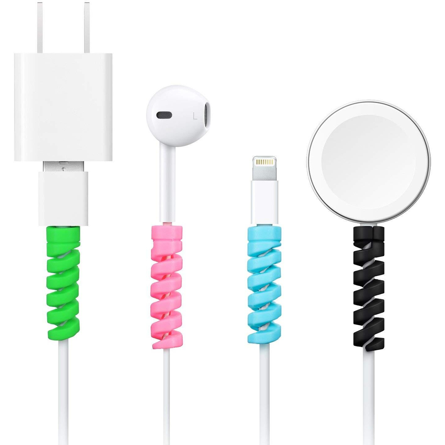 HUMBLE Spiral Charger Cable Protector Data Cable Saver Charging Cord Protective Cable Cover Set of 2 (8 Pieces)