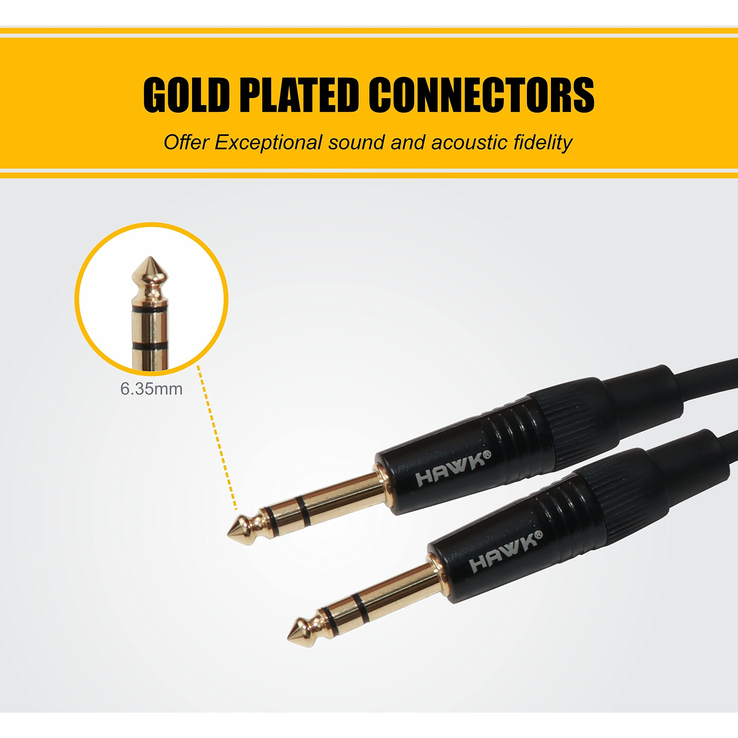 Hawk Proaudio SMSG010 Amplifier Gold Series 6.35mm TRS Male to 6.35mm TRS Male With Cable Tie - 3 Meter (Black)