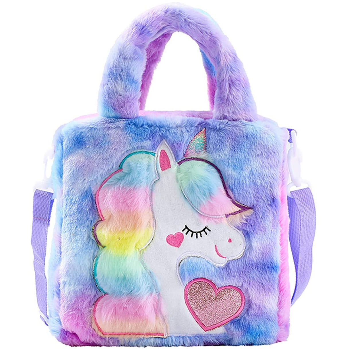 ADISA Unicorn Toddler Bag Princess Fur Crossbody Handbags Gift for Girls (Purple)