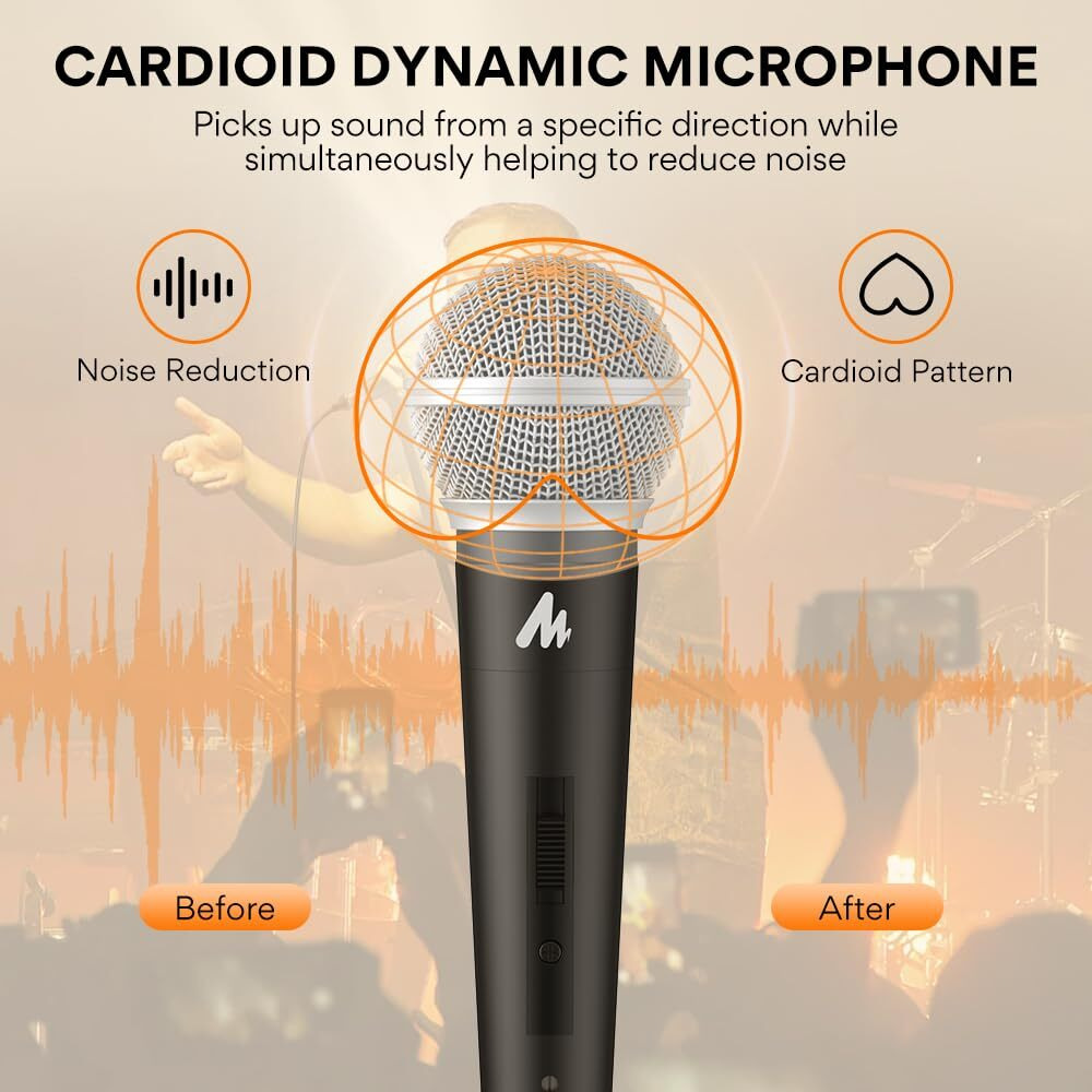 Maono Dynamic Microphone Wired for Singing, Corded Karaoke Mic with 9.8FT/3M XLR Cable, with On/Off Switch (AU-WDM01)
