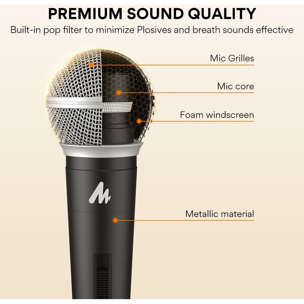 Maono Dynamic Microphone Wired for Singing, Corded Karaoke Mic with 9.8FT/3M XLR Cable, with On/Off Switch (AU-WDM01)