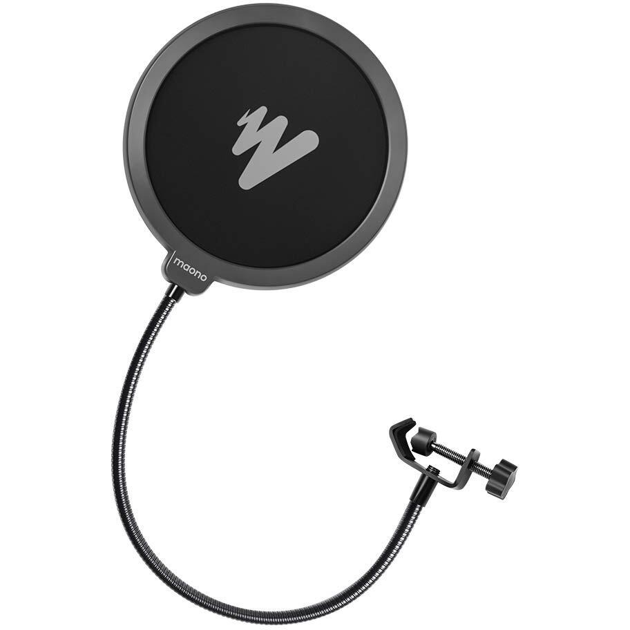 Maono AU-B00 Pop Filter for Studio Condenser Microphone with Wind Screen and Metal Gooseneck Holder (Black)