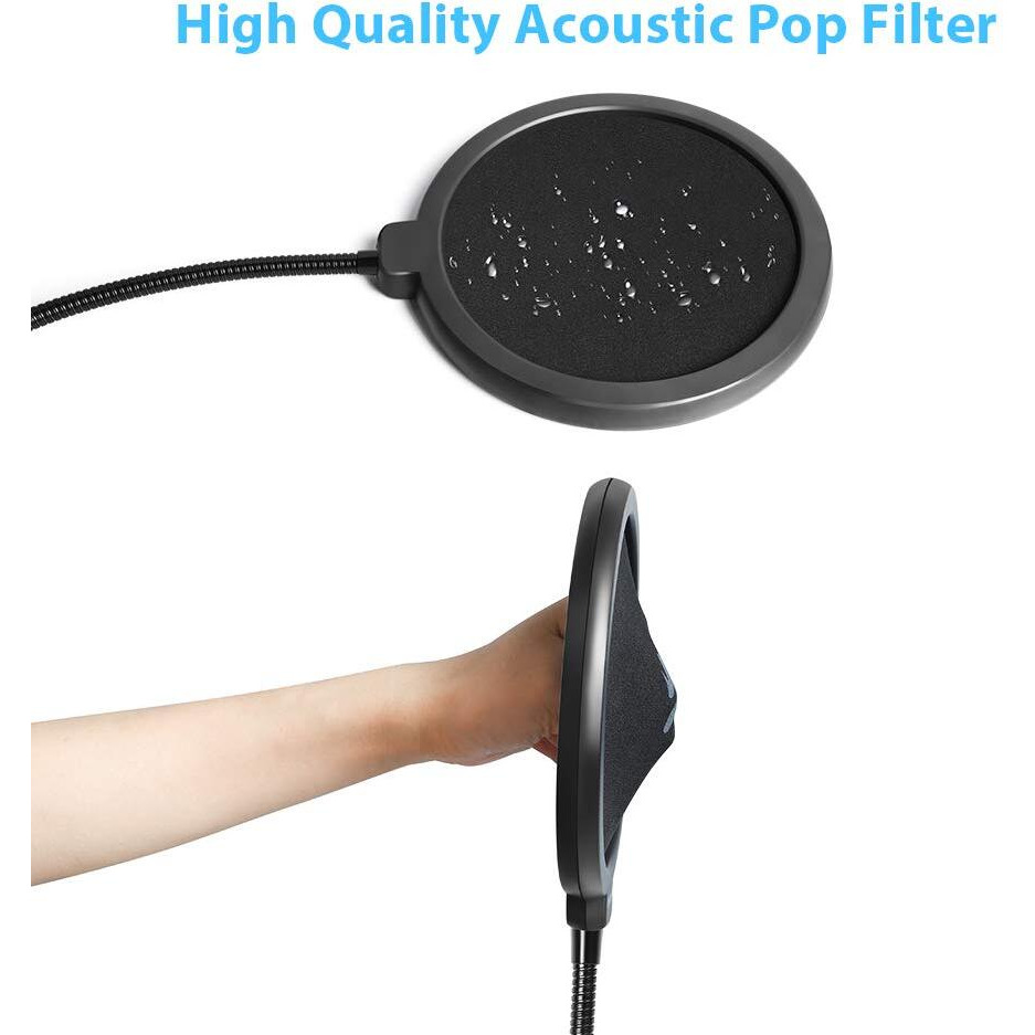 Maono AU-B00 Pop Filter for Studio Condenser Microphone with Wind Screen and Metal Gooseneck Holder (Black)