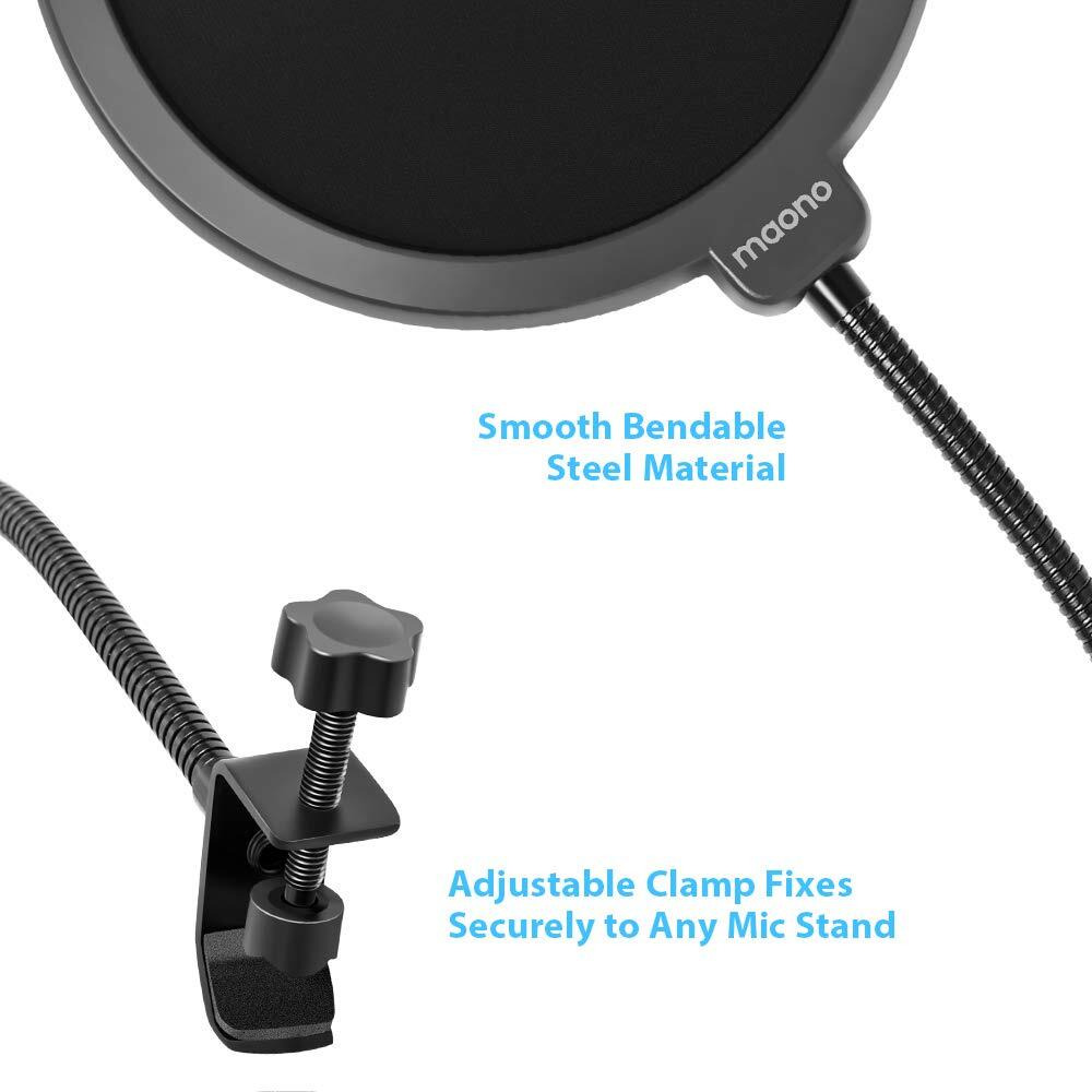 Maono AU-B00 Pop Filter for Studio Condenser Microphone with Wind Screen and Metal Gooseneck Holder (Black)