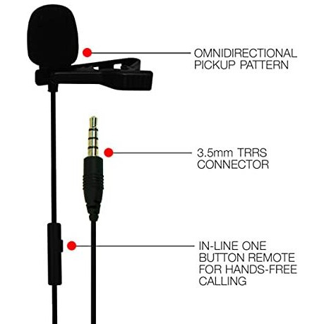 JBL Commercial CSLM30 Auxiliary Omnidirectional Lavalier Microphone with Earphone for Calls, Conferences and Monitoring