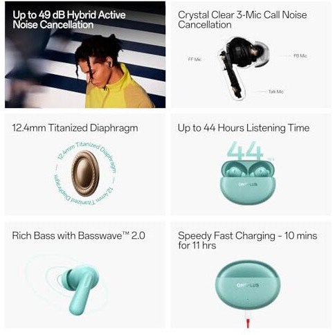 OnePlus Nord Buds 3 Pro Truly Wireless Bluetooth in Ear Earbuds with Upto 49Db Active Noise Cancellation,12.4Mm Dynamic Drivers,10Mins for 11Hrs Fast Charging with Upto 44Hrs Music Playback[Black]