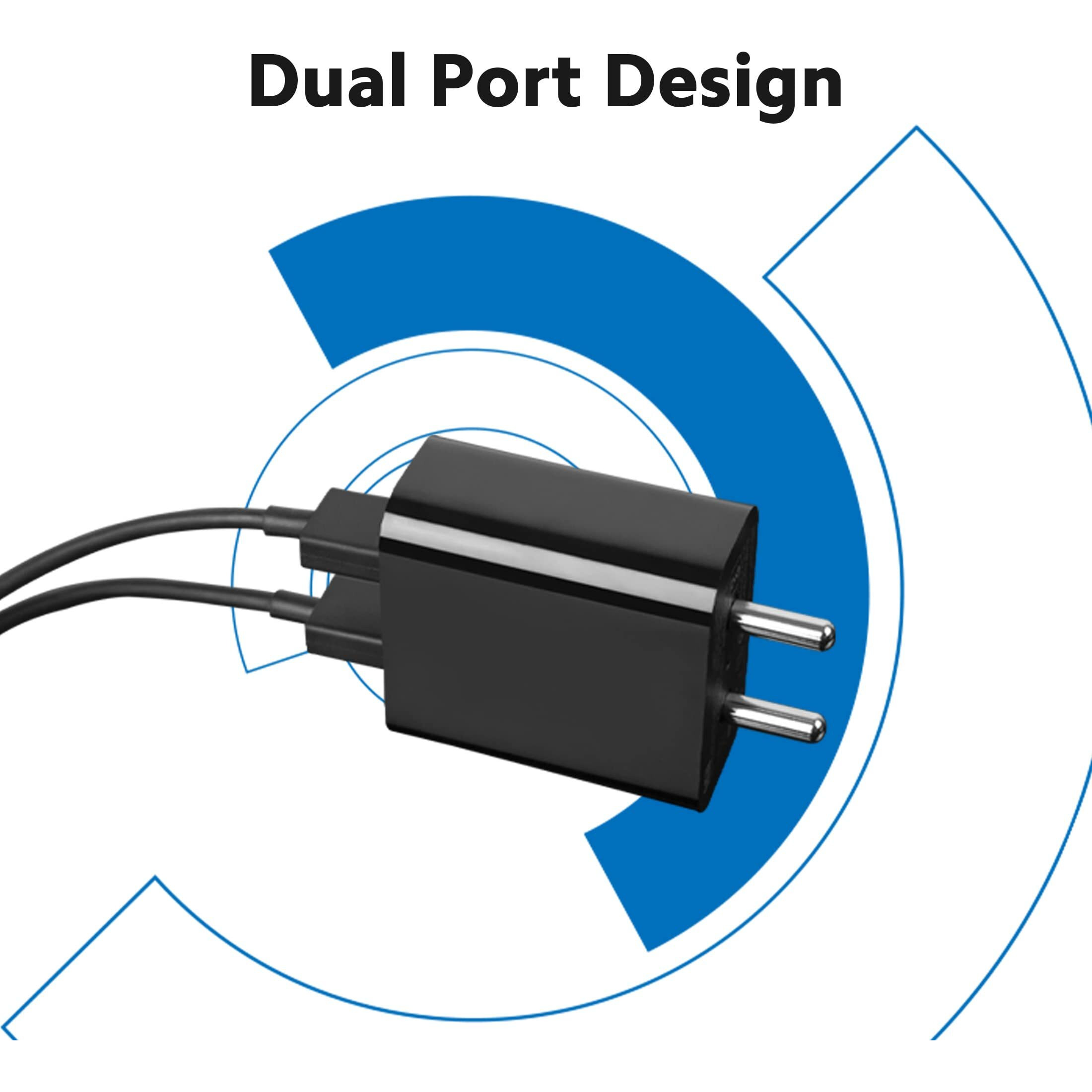 Mi 18W Dual Port Charger (Mi/Xiaomi/Redmi Charger, Fast Data Transfer, Qualcomm Quick Charge 3.0, BIS Certified, Strong and Compact Design, 5V-3A/9V-2A/12W-1.5A, Double Port Output)