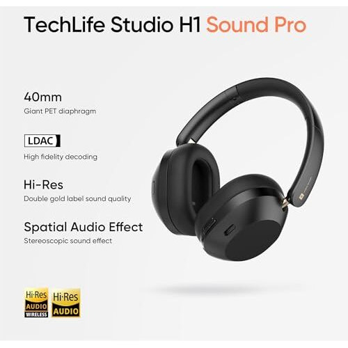 realme TechLife Studio H1 Over The Ear Headphone with 70Hours Playtime 360 Spatial Audio, 40mm Drivers, 80ms Superlow Latency, 43 dB Adaptive ANC-Black