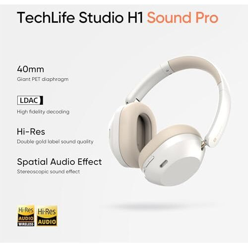 realme TechLife Studio H1 Over The Ear Headphone with 70Hours Playtime 360 Spatial Audio, 40mm Drivers, 80ms Superlow Latency, 43 dB Adaptive ANC-White
