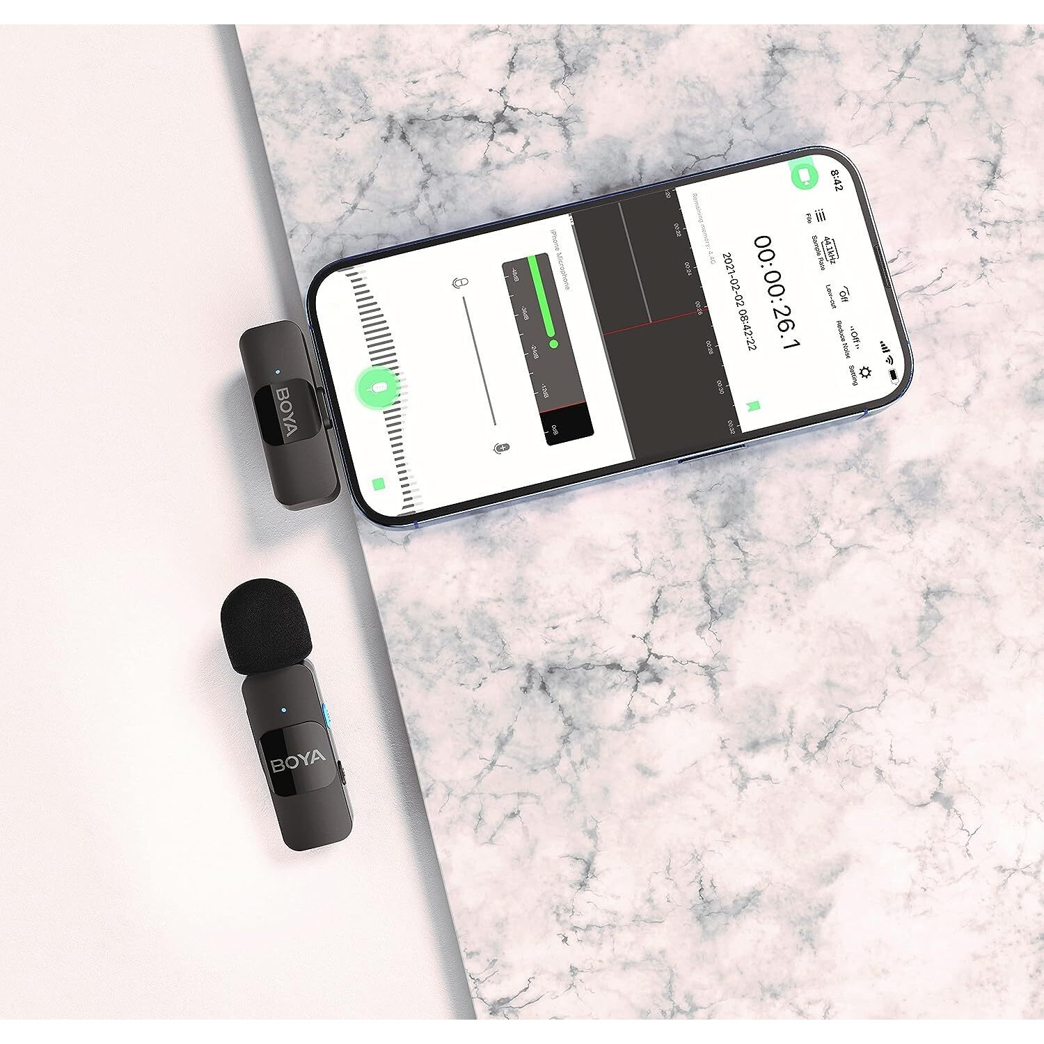 Boya by-V1 2.4 ghz Omnidirectional Wireless Microphone System with a Transmitter & a Receiver for iOS Devices. MFI Certified. for Social Media, YouTube Content with Rechargeable Battery. 50m Range.