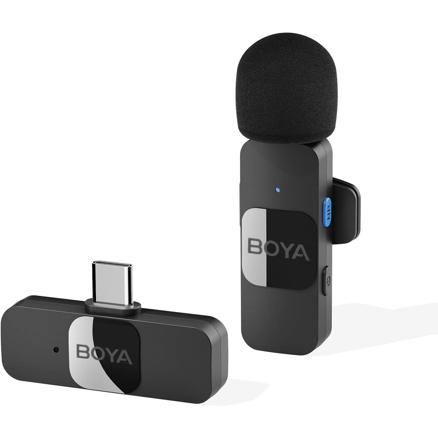 Boya BY-V10 2.4 ghz Omnidirectional Wireless Microphone System with a Transmitter & Receiver for Type-C Devices & Android. for Vlog, Social Media, YouTube Content with Rechargeable Battery. 50m Range